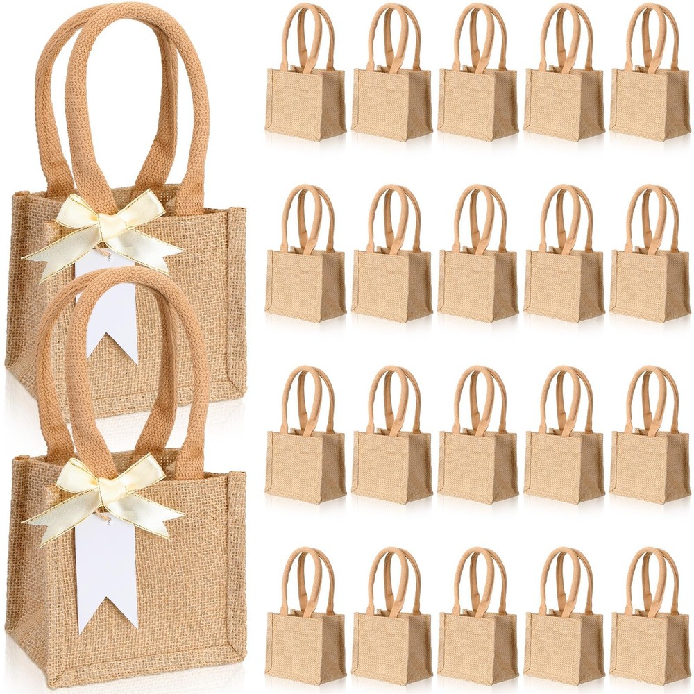 20 Pcs Mini Burlap Jute Tote Bags with Handle Small Blank Reusable Market Gro…