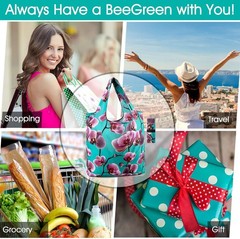 Extra Large Foldable Reusable Grocery Bags – Set of 12 in Gorgeous Flower Prints
