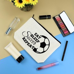 Soccer Gifts for Girls Women Makeup Bag Lover Gift Football beige