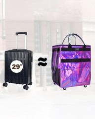 TOJNMAKE Reusable Grocery Bag with Wheels (Large, Glitter Purple), Rolling Sh…