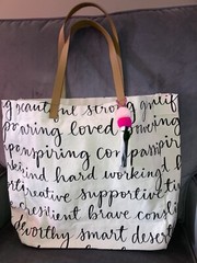 Canvas Cotton Pink Pom-Pom 15″ Tote Reusable Gift Bag Black Inspiring Words Kind