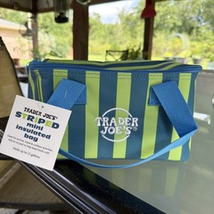 3- summer Trader Joes Mini Insulated Bag 1 orange, 1 green , 1 blue stripe