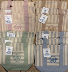 TRADER JOE’S PASTEL STRIPE CANVAS TOTE BAGS (3) SETS of 4! 12 Bags With Tags