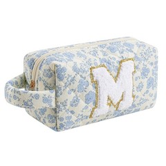 JOVAKIT Alphabet Makeup Bag Cosmetic 9.06 x 3.54 x 4.33 inches, Blue Floral