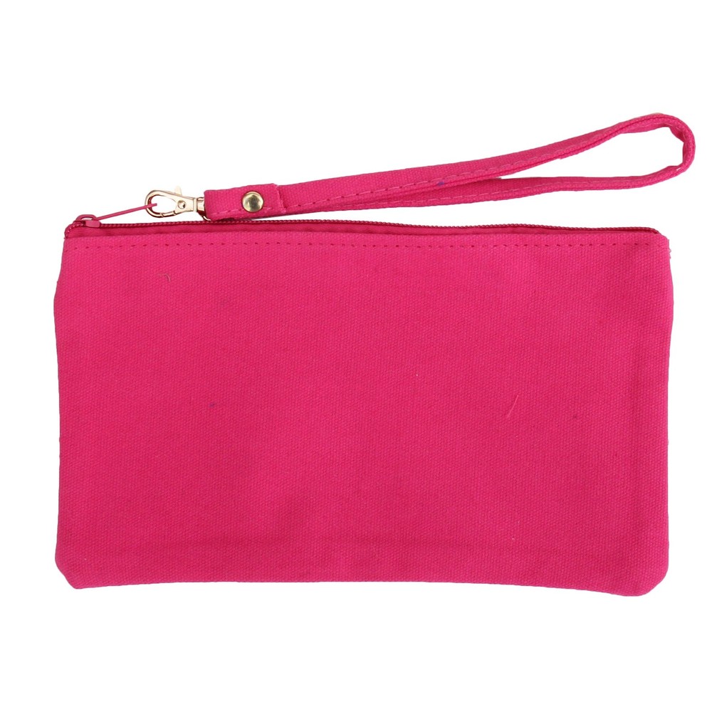 Cotton Canvas Small Wristlet Bag Make-up Organizer Makeup – 5″ x 9″, Pink