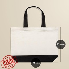 Carrywell 6pk Canvas Tote Bags 15×18.5 Reusable White Black Trim