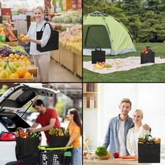 50 Pack Black Reusable Totes Bag with Reinforced Handles Non Woven Bulk Shopp…