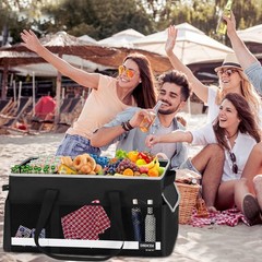 Extra Large Utility Tote Bag Reflective Strip Hard Bottom Grocery Beach Car