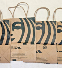 7 Starbucks Paper Bags Reusable Brown with Handles Rainforest Alliance