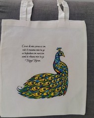 Peacock Design Canvas Tote Bag Reusable Shopping Bag 32x36cm Animal Print