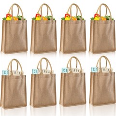 8-Pack 9.8×11.8×3.9″ Jute Burlap Tote Bags with Handles Jute Beach Bags