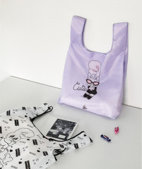 Esther Bunny BAGGU Bag Tote Reusable Shopping Bag White/ Purple 39*64 cm +TRACK