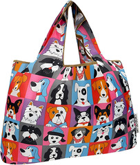 Large Foldable Tote Nylon Reusable Grocery Bags | Theme: Cute Dogs