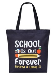 Tote Bag, Large Black Canvas Bag with Pocket, Funny Retirement Gift for Teach…