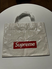 Authentic Supreme Box Logo Woven Polypropylene Reusable White Shopping Bag Small