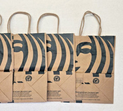 7 Starbucks Paper Bags Reusable Brown with Handles Rainforest Alliance