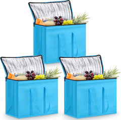 3 Pack Xl-Large Insulated Reusable Grocery Bags Foldable Cooler Bag Collapsible