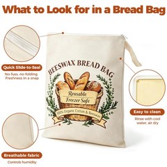 Beeswax Bread Bags with Zipper Seal – Extra Large 13X17 Inches, Style 2