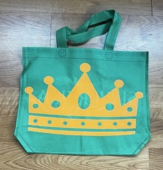 Green Foldable Nonwoven Reusable Shopping Bags with Yellow Crown, Set of 2