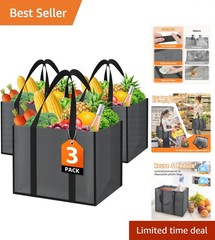 Collapsible Reusable Grocery Bags Heavy-Duty Shopping Tote Box Reinforced Handle