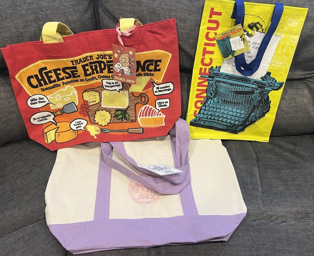 Trader Joe’s Bag Bundle-LG Lavender Tote, Cheese Bag & Connecticut Reusable Bag