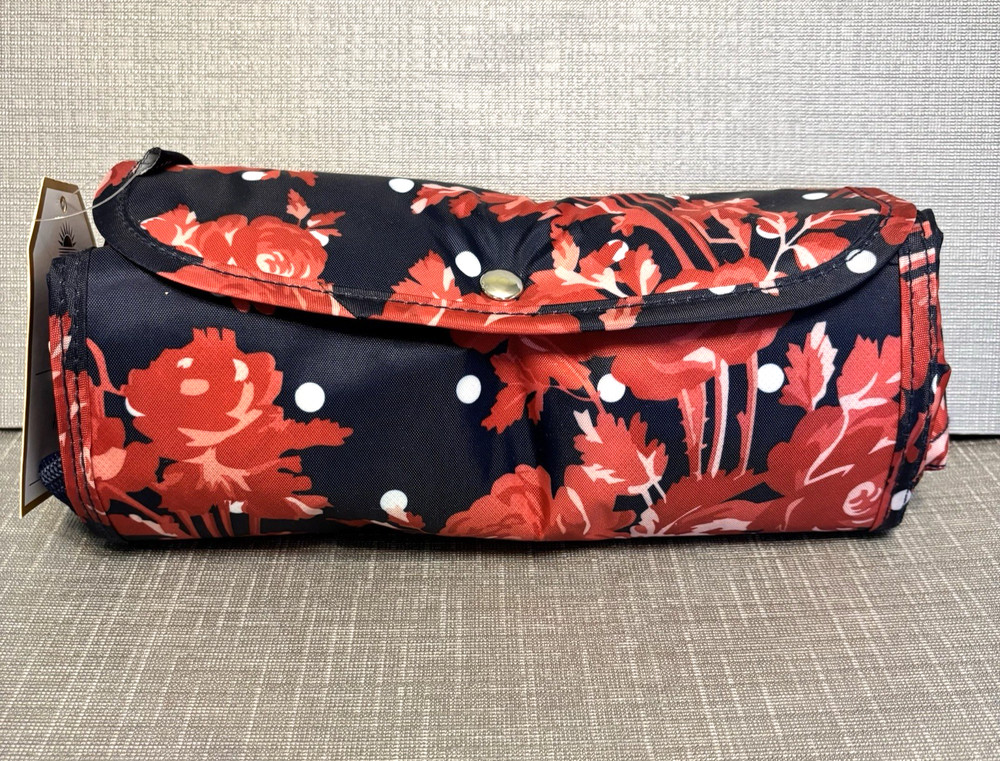 CALIFORNIA INNOVATIONS MICROBAN INSULATED MARKET TOTE – New – Navy Red Floral