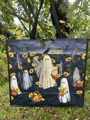 Halloween Ghosts 👻Baskets Sunflowers 🐦‍⬛ CROWS Bats Shopping Bag New🌼TJX🌼