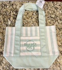 Trader Joe’s Striped Mini Canvas Tote Bag Green Cotton Polyester