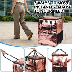 Reusable Grocery Bag On Wheels, Foldable Rolling Tote Bag, 6 Pockets, Collaps…