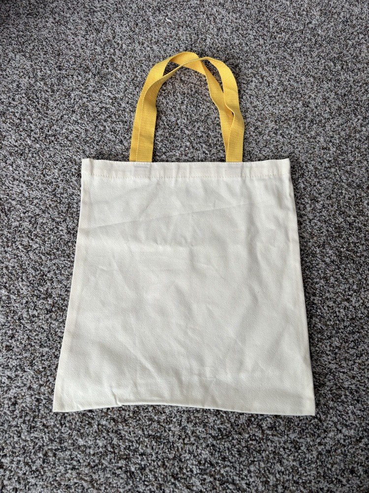 Foldable Canvas Reusable Shopping Bag Beige & Yellow Handles Solid Plain