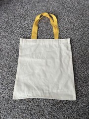 Foldable Canvas Reusable Shopping Bag Beige & Yellow Handles Solid Plain