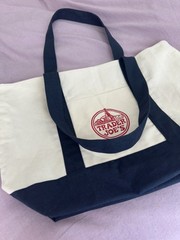 Popular Trader Joe’s Canvas Tote Bag Cream Navy Reusable Grocery Shopping Tote