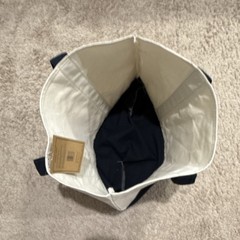 Trader Joe’s Canvas Tote Bag (White w/ Navy Blue Solid Lines/Bottom)