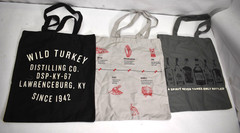 Wild Turkey Reusable Cloth Tote Bags Lot of 3 Black Grey & Dark Grey Shopping