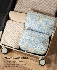 HBselect 2Pcs Travel Makeup Bag, Large Cotton Quilted Bag 2PCS-FLOWER1