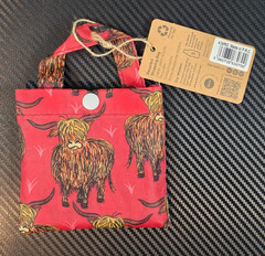 Eco Chic Lightweight Foldable Reusable Shopping Bag Highland Cow Red