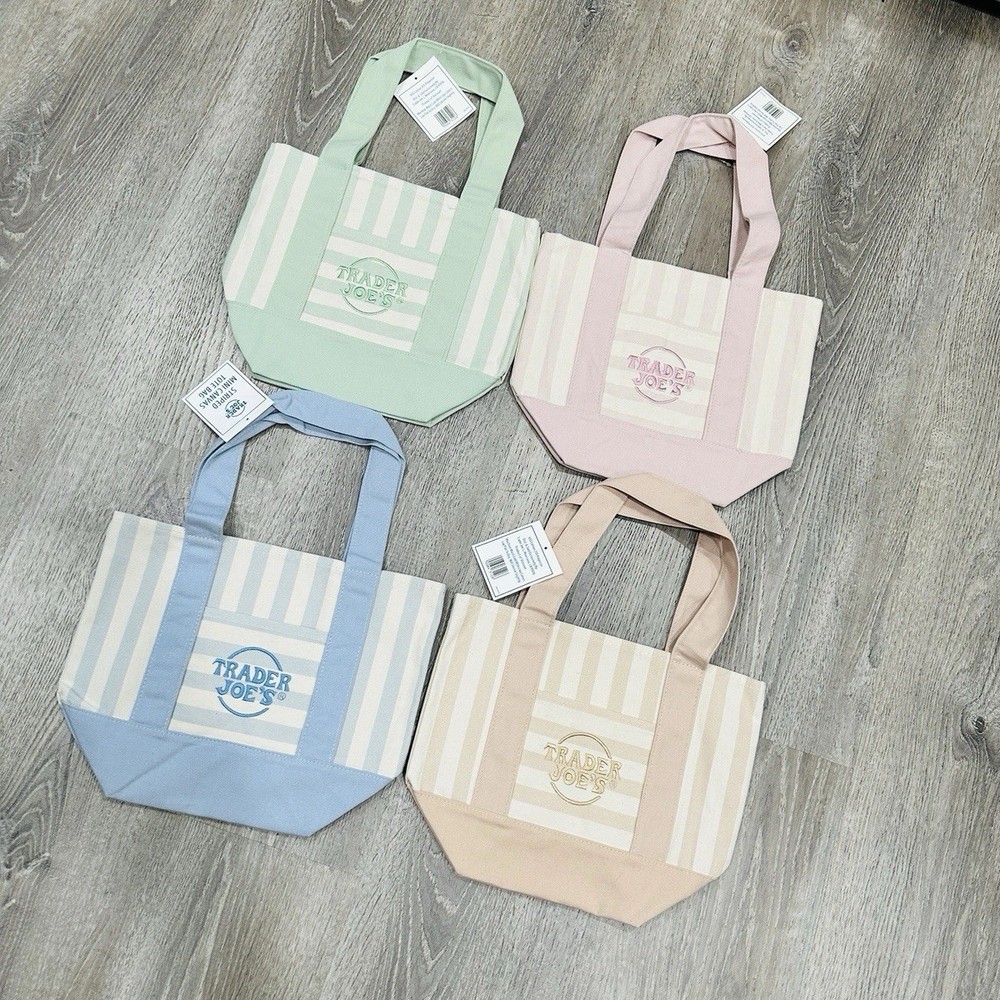 NWT Trader Joe’s Mini Striped Canvas Tote Bags Set of 4 – 2026 Summer Limited Ed