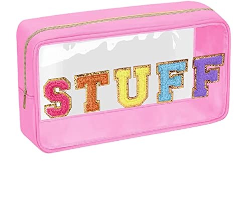 Large Clear Chenille Letters Makeup Bag for 10.62*6.29*3.54 inch, Pink