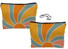 Lacosu Boho Makeup Bag, Vintage Groovy Sunshine Cosmetic Bags for Multicolor