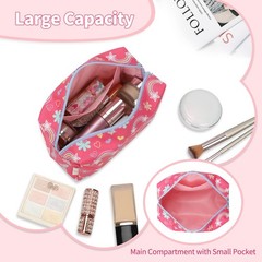 onemoky Small Makeup Bag for Girls, Cute Travel Rose Red