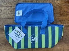 Trader Joe’s Insulated Neon Lime Striped MINI Tote Bag w/ Zipper Top & Handles
