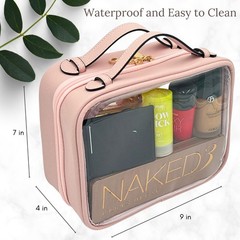 JAZD Clear Makeup Bag Toiletry for Women Cosmetic Case Large PINK