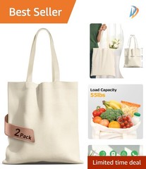 Reusable Canvas Tote Bags – 55 lb Capacity, Machine Washable, 2 Pack