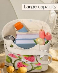 Embroidery Canvas Tote Bag for Women – Reusable Totes with Strawberry Flower