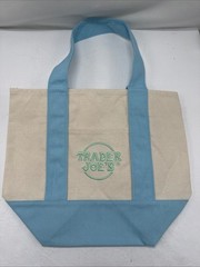 Trader Joe’s Mini Canvas Reusable Pastel Blue Tote Bag Spring NWT