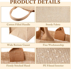 10 Pack Burlap Tote Bag Set, Reusable Blank Jute Burlap Grocery Bag with Handle