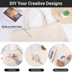 Segarty Blank Canvas Grocery Bag, 3 Pack 20X15in Reusable Large Shopping Plai…
