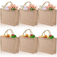 6 Pack Jute Tote Bag Burlap Gift Tote with Handle Grocery Shopping Bag for DI…