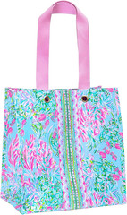 Lilly Pulitzer Pink/Blue Market Shopper Bag, Reusable Grocery Tote with Comforta