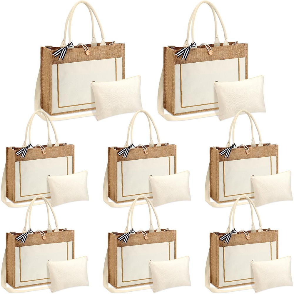 Sadnyy 16 Pcs Burlap Tote Bags Bulk Large Reusable Jute Tote Gift Bags 17 x 6…